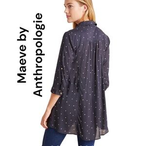 Maeve by Anthropologie Tunic Button Down Blouse Sz XS Black & White Circles